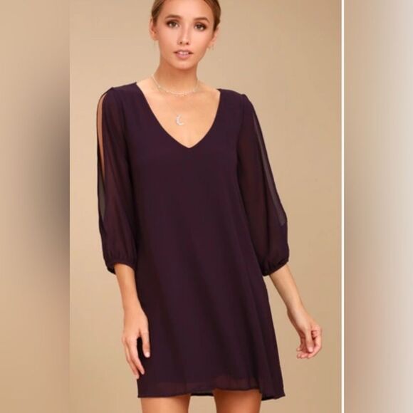 Lulu’s Shifting Dears Plum Purple Long sleeve dress Sz XS. - Picture 1 of 16
